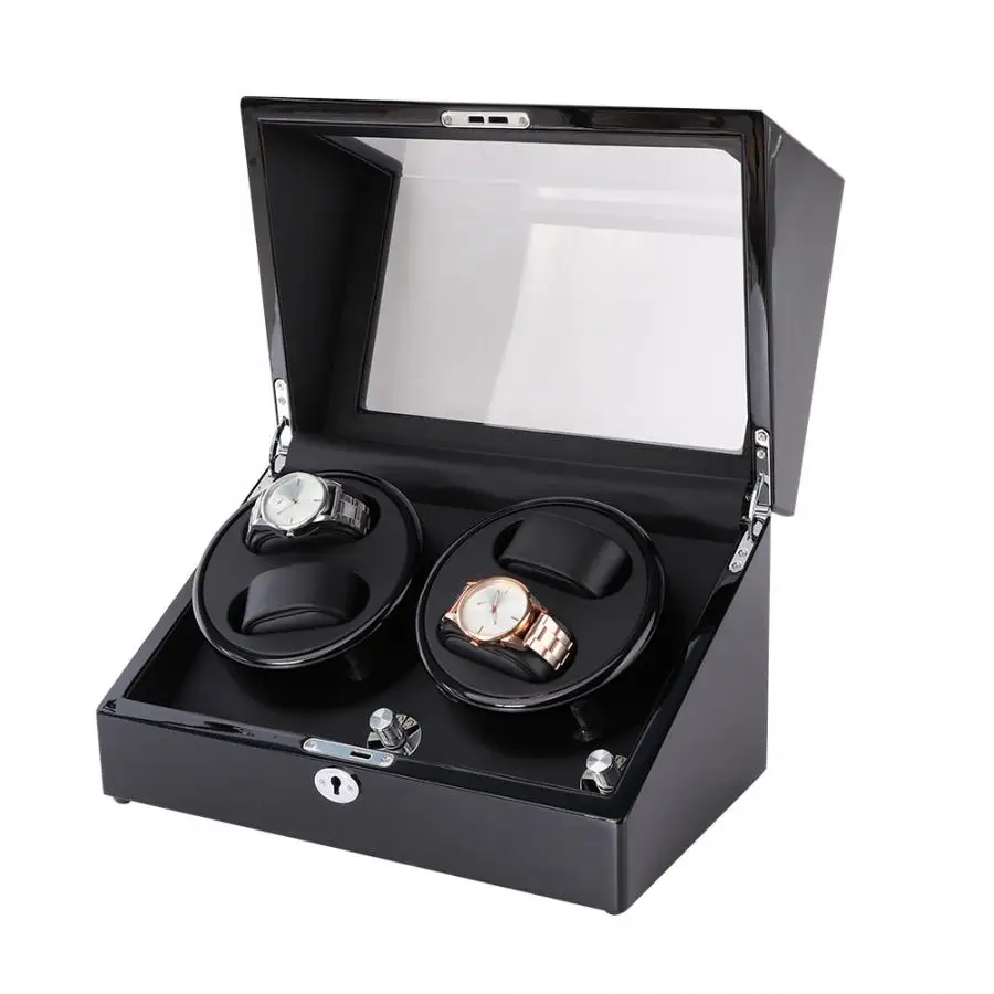 Black Automatic Mute Watch Winder Box For Wristwatch Mechanical Watch(US Plug 100-240V) for self-winding watches
