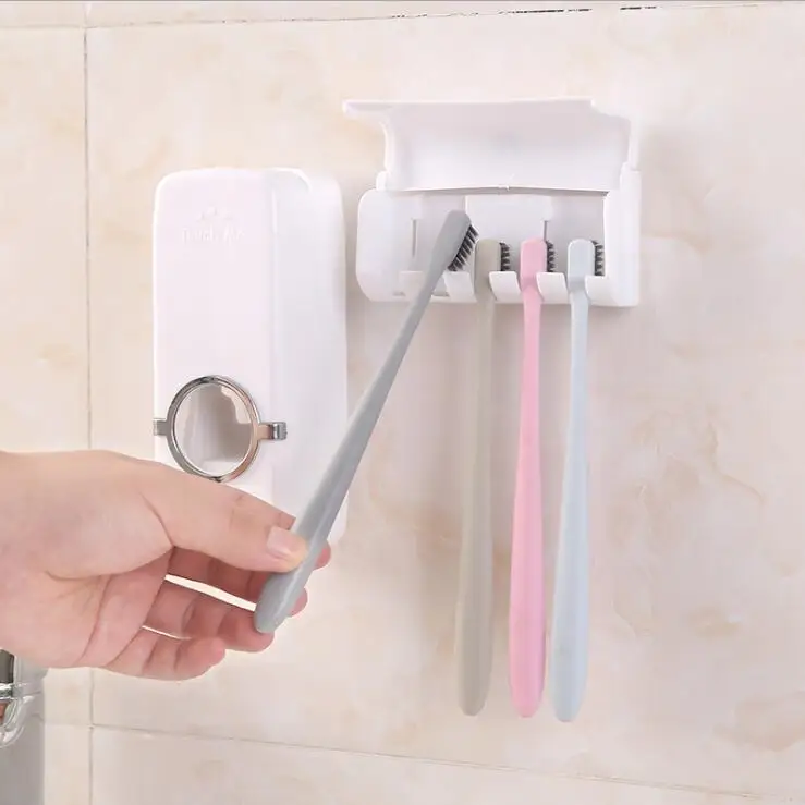 Bathroom Accessories Set Tooth Brush Holder Automatic Toothpaste Dispenser Holder Toothbrush Wall Mount Rack Bathroom Tools Set Bathroom Accessories Set Tooth Brush Holder Automatic Toothpaste Dispenser Holder Toothbrush Wall Mount Rack Bathroom Tools Set