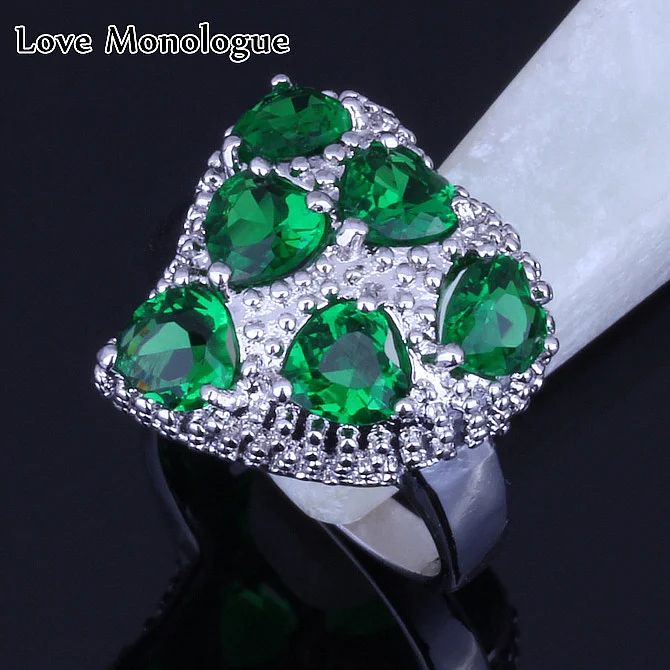 Love Monologue Top Quality Heart Green imitation Emerald Silver Color Wedding Rings Size 5.5 Fast Shipping &amp Jewelry Bag H0025 |