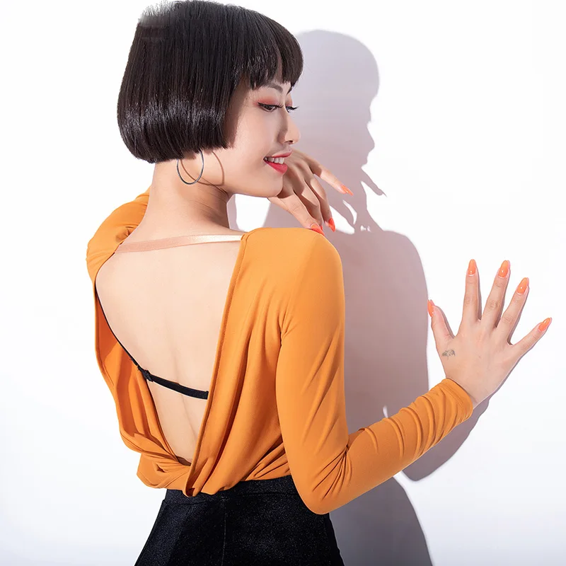 

Latin Dance Top Women Sexy Open Back Long Sleeve Tops Salsa Samba Rumba Cha Dancing Clothes Ladies Latin Practice Wear DN2663