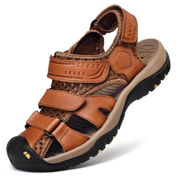 

plus size men's fashion outdoors beach sandals flat platform shoe covers toe seaside sandal summer genuine leather shoes zapatos