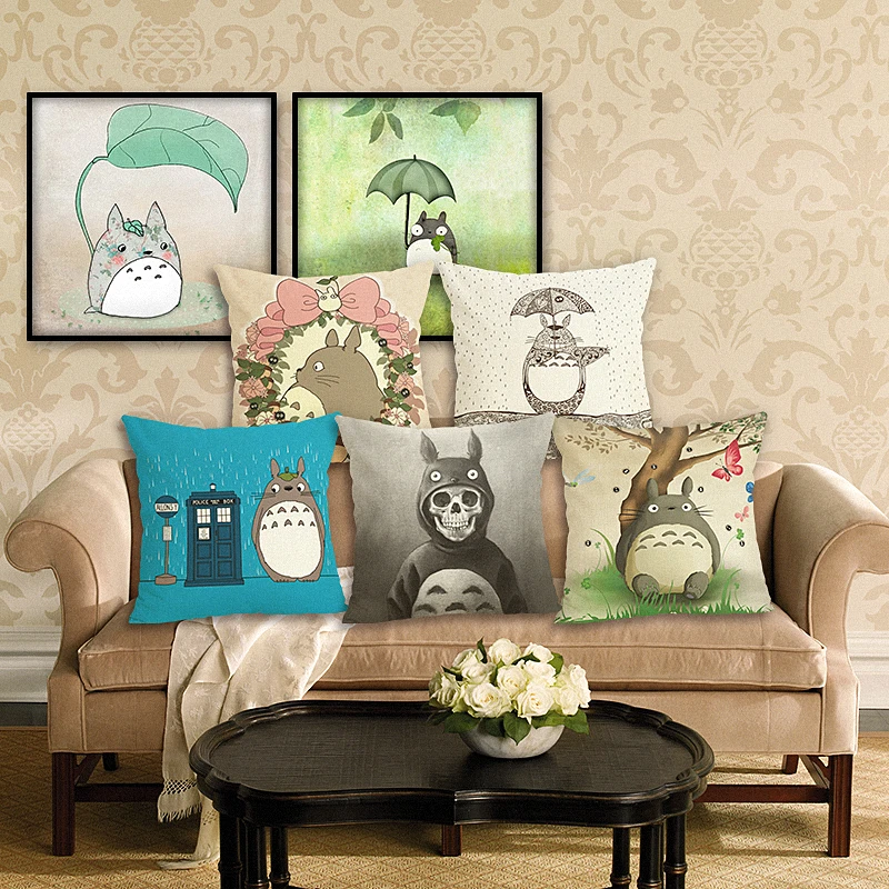 Totoro Cushion Cover Home Decor Case Houseware Throw Pillowcase Linen Square 45x45cm Cojines | Дом и сад