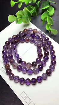 

FREE SHIPPING 3rows Natural Purple Phantom Ghost Quartz Crystal Beads Bracelet 7.8-8mm AAA