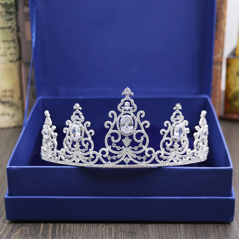 

Micro Inlays Full Clear Cubic Zirconia Oval-Cut Zircon CZ Queen Prom Crown Coronet Brides Tiaras Wedding Hair Jewelry Ornaments