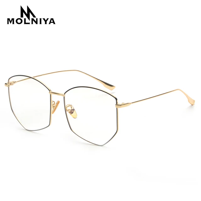Best Offers MOLNIYA Oversized Eyeglasses Frame Women Metal 2018 Polygon Men Optical Glasses  Computer Protection Blue Light Blocking Glasses