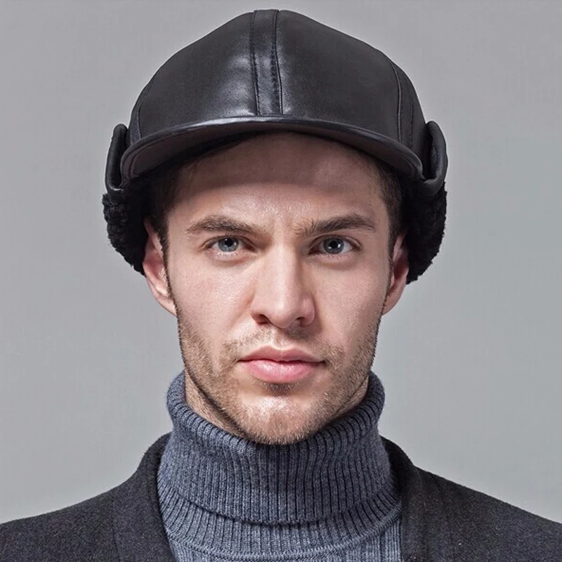 

wholesale black thick leifeng trooper trapper snowboard 2018 warm winter bomber ear flap elderly leather hats caps for women