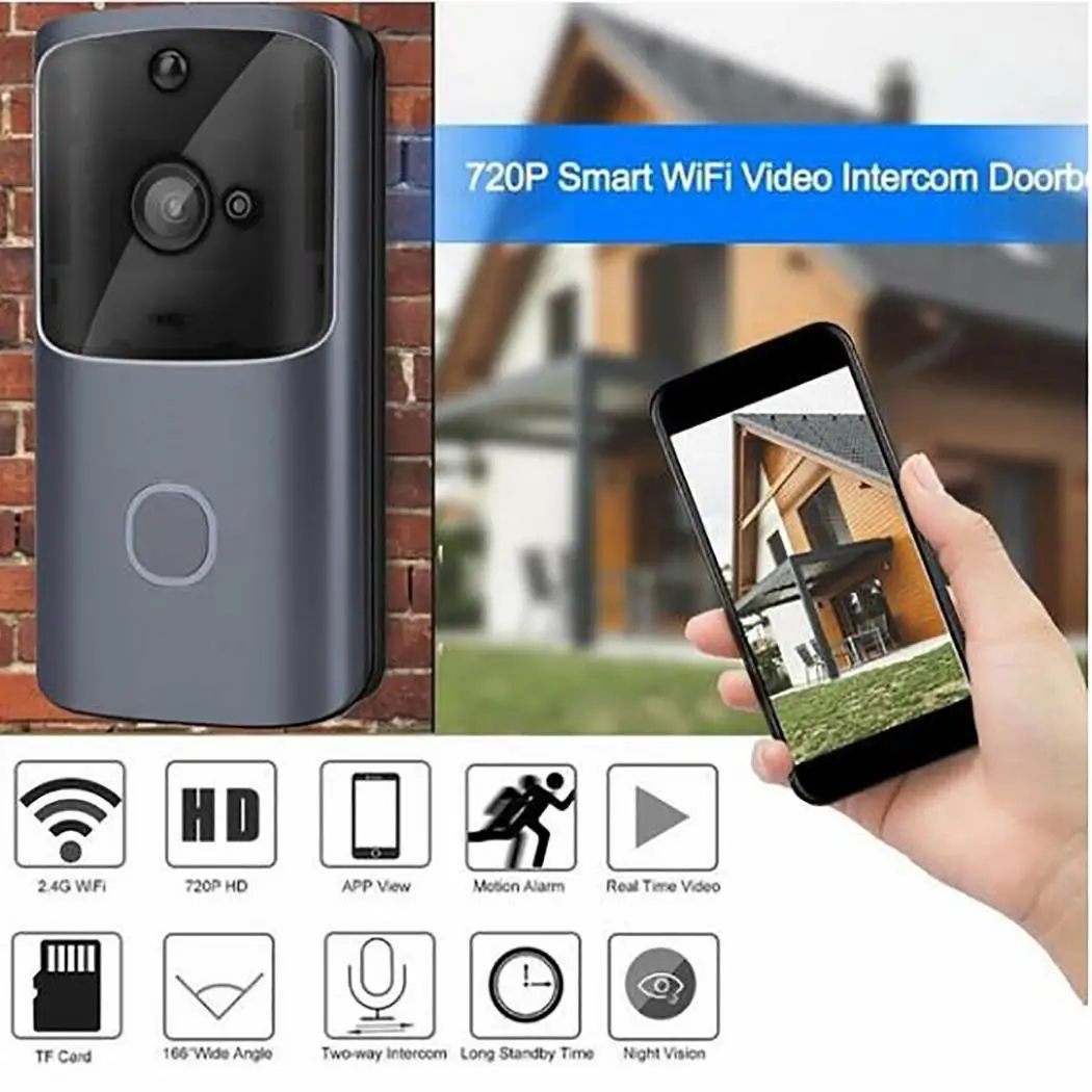 

Wireless WiFi Doorbell Video Phone Door Visual Ring Intercom Easy to install, no wiring required. Home Secure