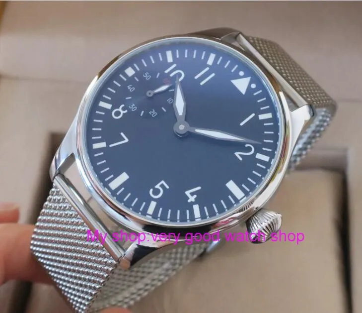 

44mm PARNIS black dial Asian 6497/3600 Gooseneck Mechanical Hand Wind movement Luminous men's watch Mechanical watches RNMOO15