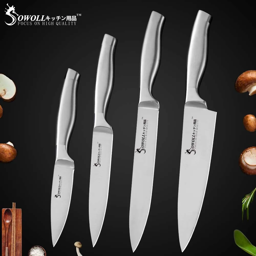Sowoll кухонные ножи для приготовления пищи 3," 5" " 8" " 8" дюймов нож из нержавеющей стали 8 дюймов держатель для ножей Кухня Аксессуары Набор Ножей - Color: P. 4 PCS Set