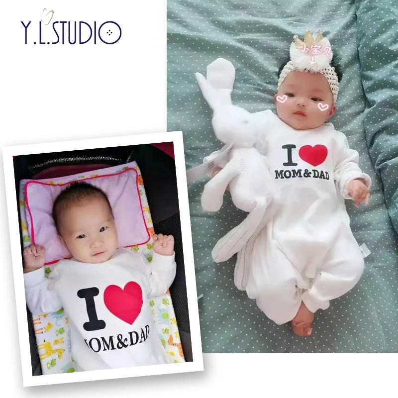 

2PCS Newborn Baby Romper Autumn Spring 100% Cotton Baby Girls Boys Jumpsuit Letter Printed Long Sleeve Button Baby Clothing