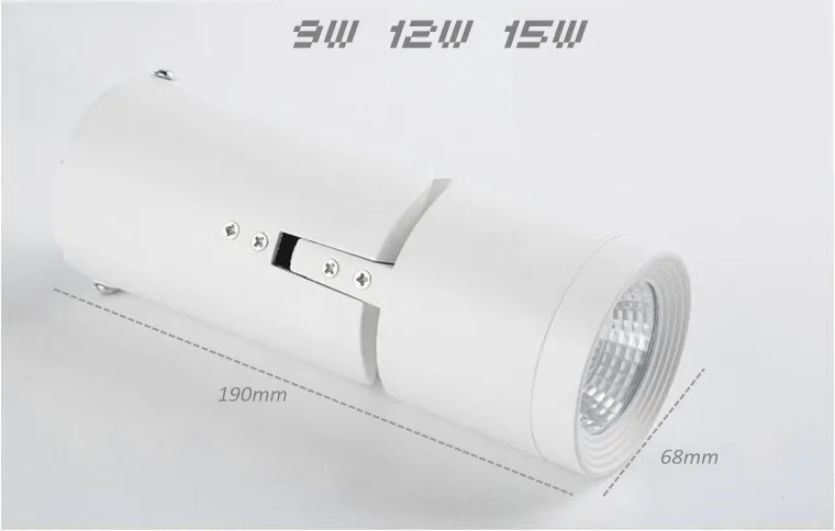 Rotating Dimmable LED Downlights 9W12W15W COB LED Ceiling Spot Lights AC85-265V LED Wall Lamp Warm Cold White Indoor Lighting