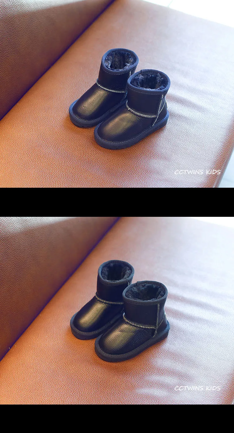 CCTWINS KIDS/ г.; ботинки из натуральной кожи для малышей; фирменные Теплые Зимние ботиночки без застежки для маленьких девочек; цвет розовый, черный; C1275