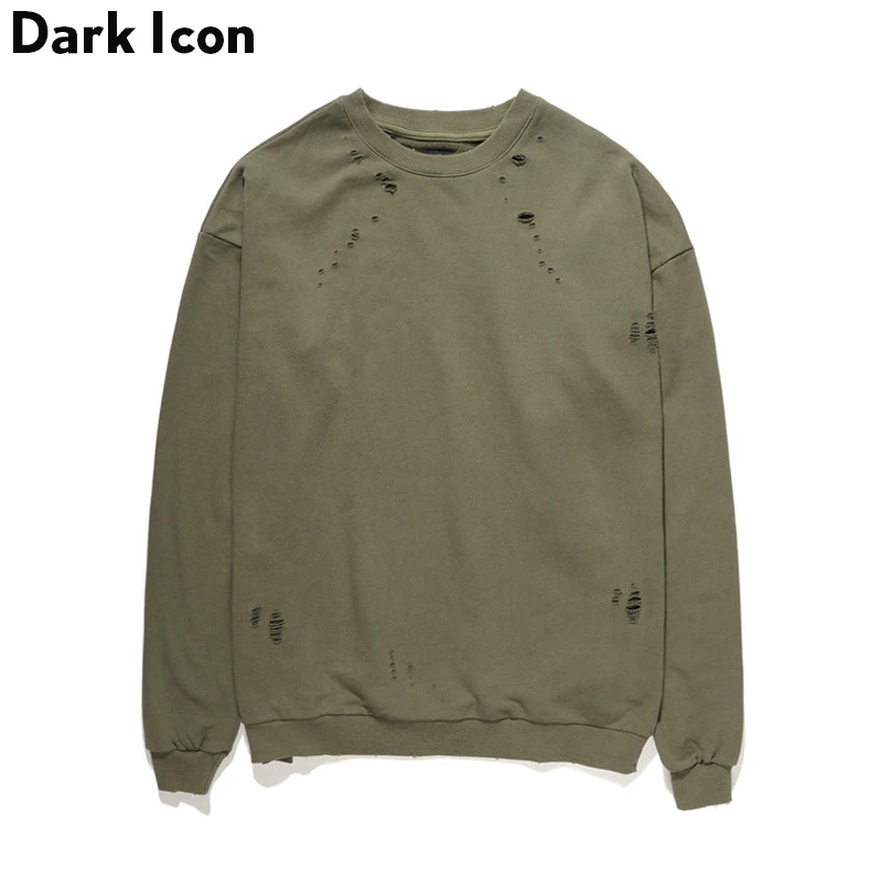 Темный значок сплошной цвет махровый материал с дырками толстовка мужская пустой пуловер мужские толстовки черный зеленый