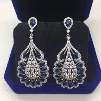 

Elegant Retro Blue Stone Barque Style Big Drop Earrings For Women Jewelry