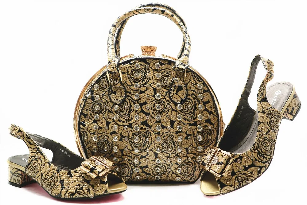 

Nice fashion rose pattern big handbag matching sandal shoes low heel 4.5cm for daily life fashion shoes and bag set SB8136-1