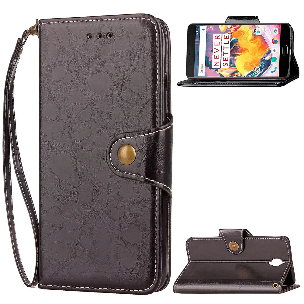 

1+3 Case for OnePlus three 3 Business Oil Wax Leather Flip Cases Card Slot Stand Wallet black Cover for OnePlus3