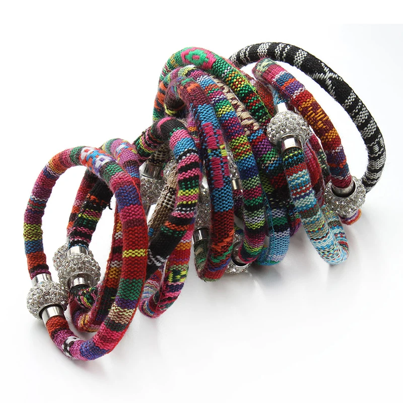 

Bohemian Handmade Multicolor Knitted Ribbon Bracelets Bangles Women's Ethnic Style Cotton Shambhala Magnetic Bracelets F2818