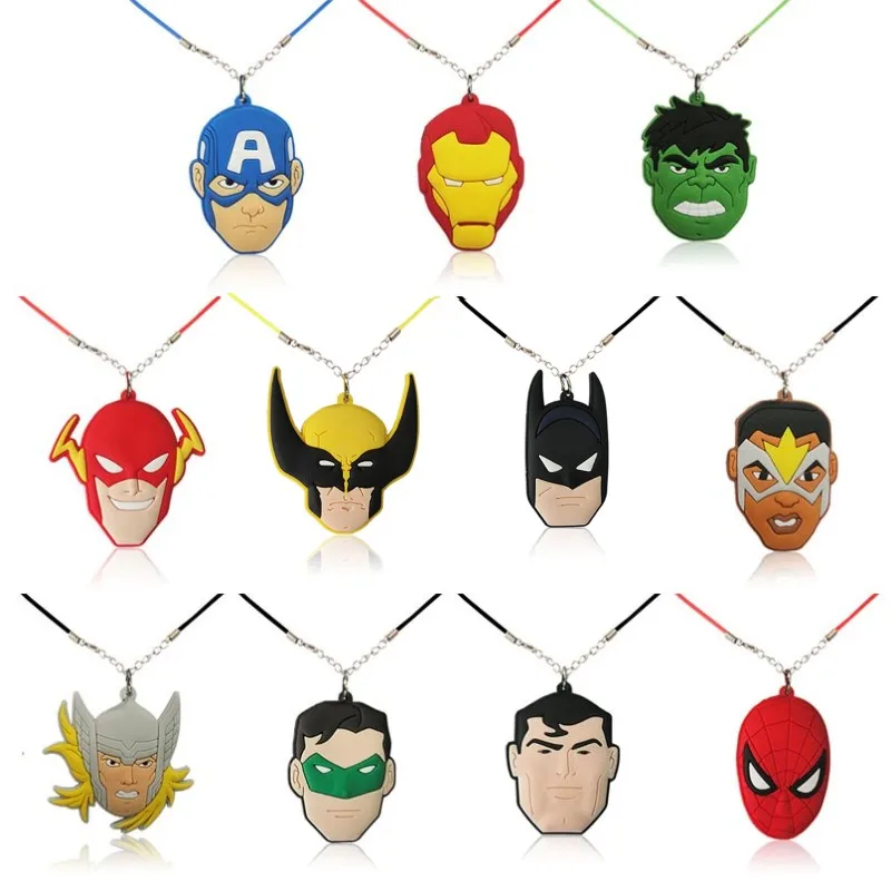

20pcs Avengers Action Figure Necklaces Mini Icon Pendant Rope Chain Hulk Spiderman Charm Choker Fashion Accessories Kids Gift
