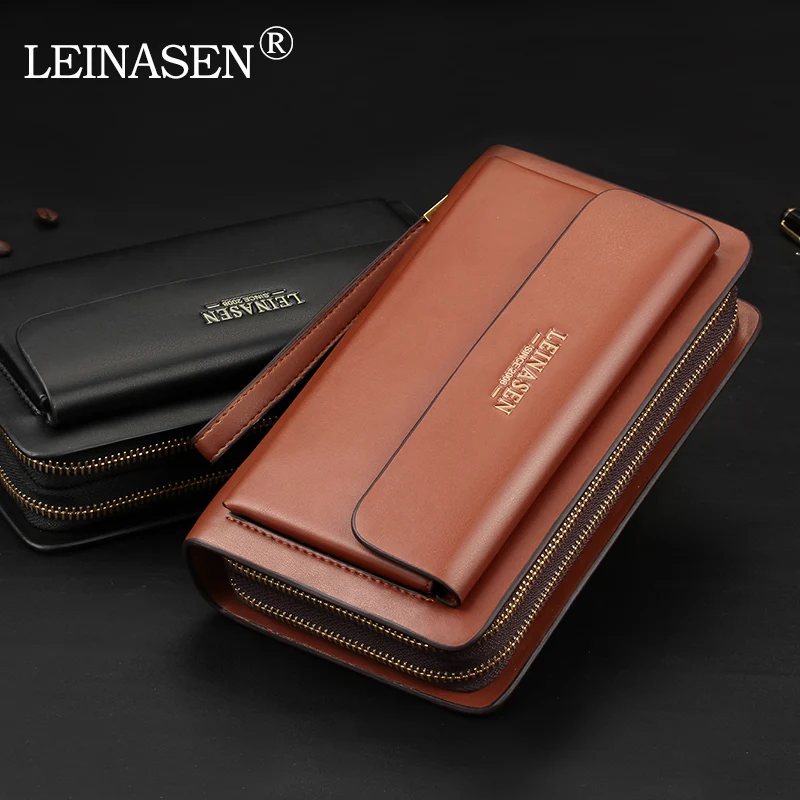  LEINASEN Brand Men Wallets with coin pocket zipper Double Zipper Male Wallet long Large Men Purse c - 32819332273
