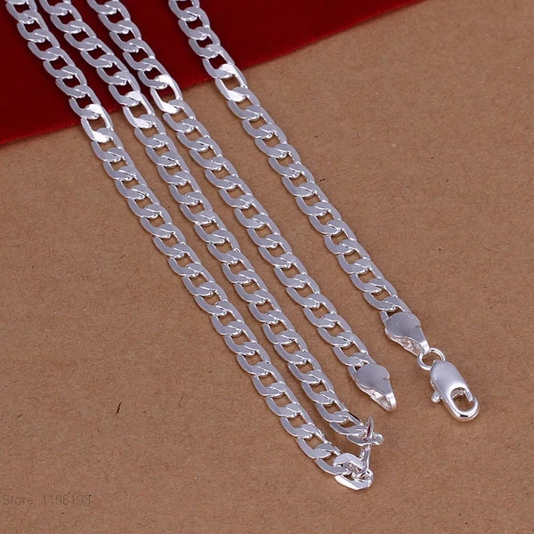 Модные Серебряные украшения ожерелье цепочка, мужские 4 мм 925 ювелирные изделия посеребренное ожерелье цепочка 1"-30", выберите длину! AN132