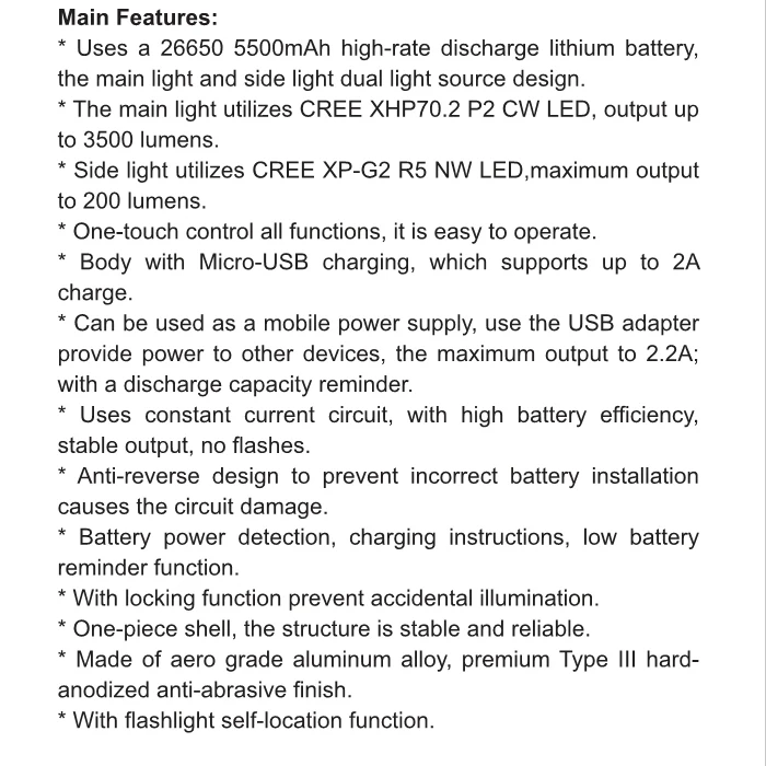 Rofis MR70 XHP70.2 CW/XP-G2 NW светодиодный 3500lm перезаряжаемый фонарик луч бросок 248 м уличный фонарь+ аккумулятор 26650 5500 мАч