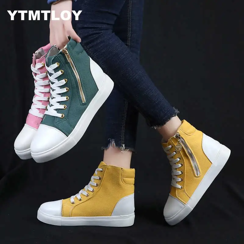 

Canvas Shoes 2019 Women Fashion Zipper Wedge Sneakers High Help Solid Color Ladies Woman Tenis Feminino Zapatos De Mujer