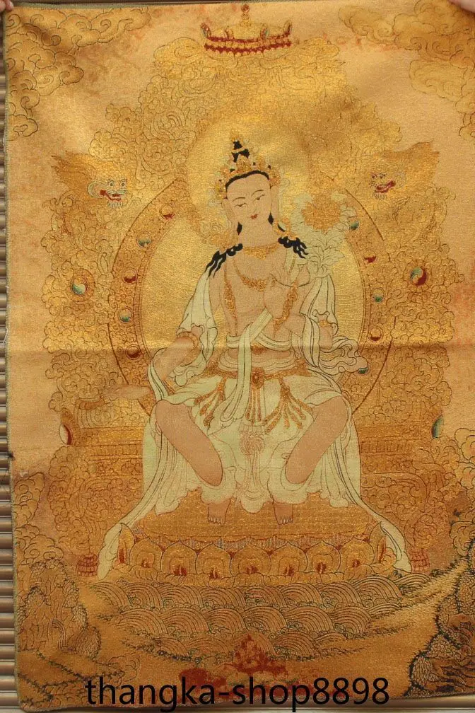 

Tibet's unique Handmade 35 "Tibetan Buddhist Thangka Thangka silk aeotge, home decoration free delivery