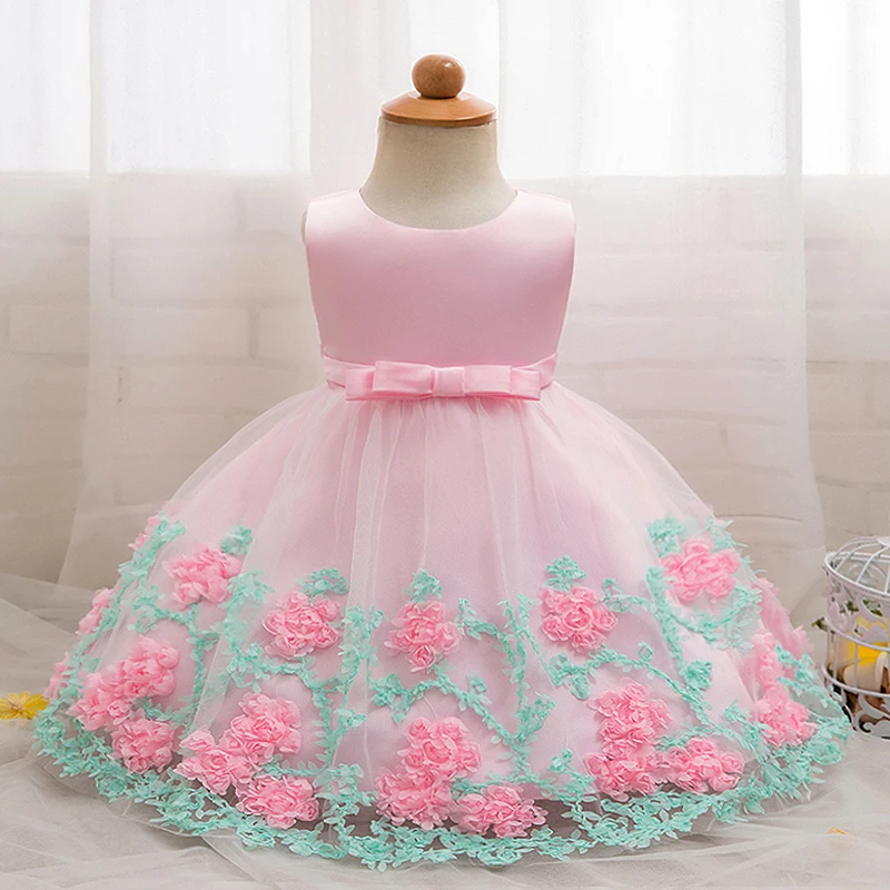 Платья с цветочным узором для новорожденных девочек элегантные вечерние кружевные платья-пачки принцессы для маленьких девочек, vestido de festa infantil, размеры От 0 до 2 лет