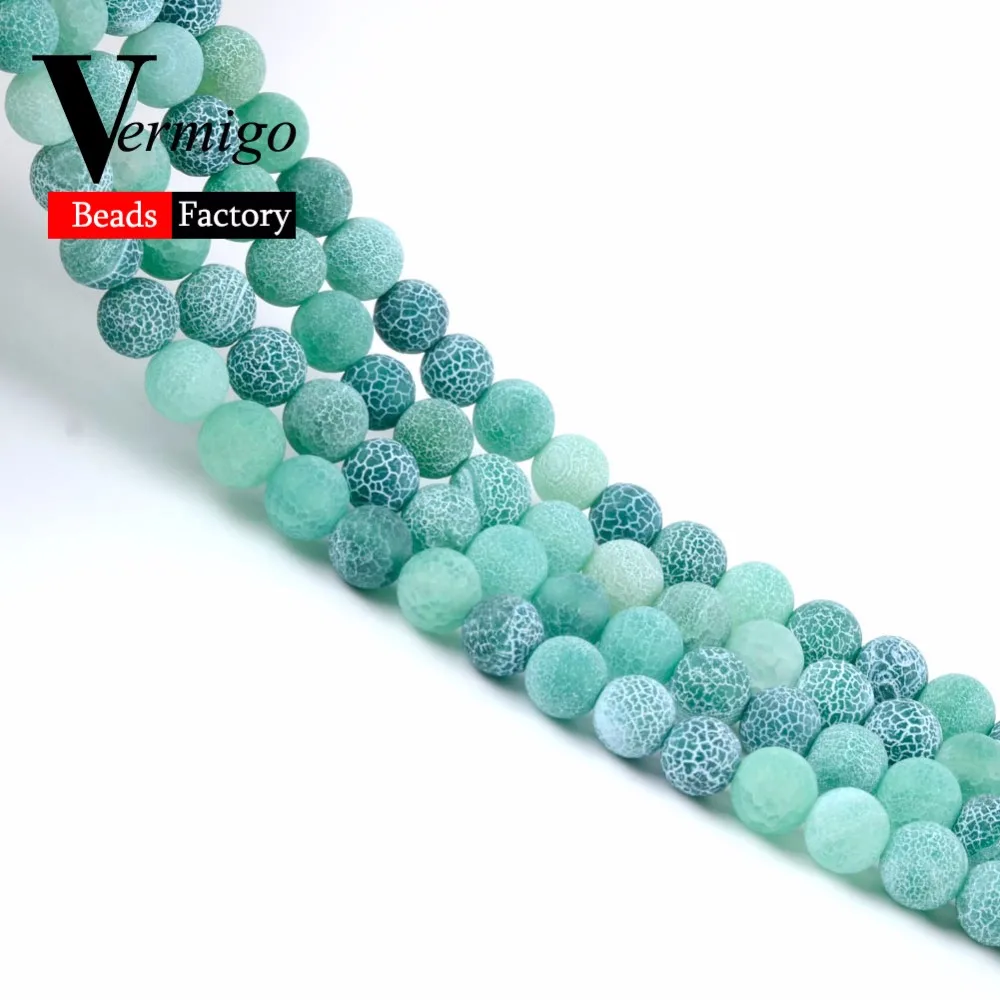 4 6 8 10 12mm Natural Stone Matte Onyx Beads For Jewelry Making Frost Cracked Green Agates Beads Diy Bracelet Necklace 15inches