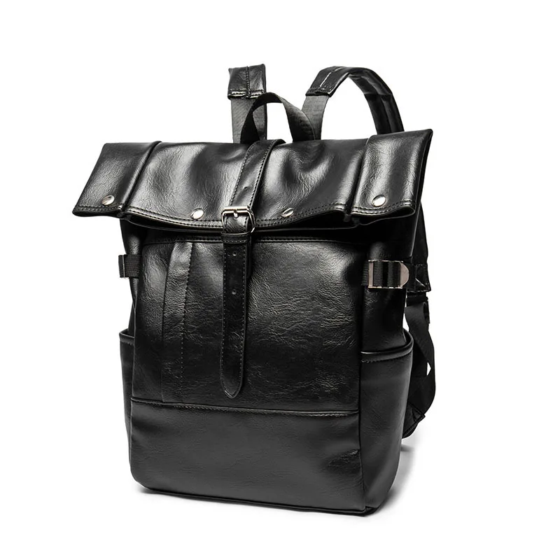 Black Men's Leather Backpack Schoolbag Fashion Leather Backpack for men