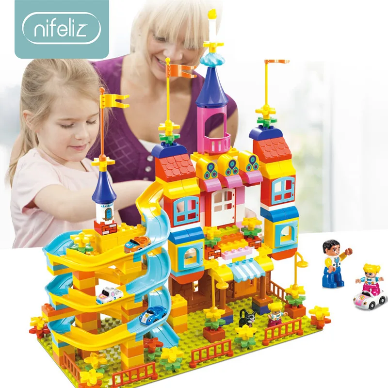 

162-209Pcs Marble Race Run Maze Balls Track Building Blocks Funnel Slide Big Building Brick Compatible legoinglys duploed