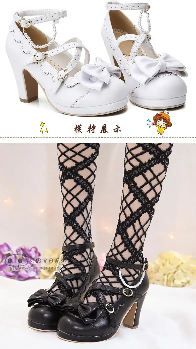 Новая Винтажная Милая обувь в стиле Лолиты женская обувь принцессы Kawaii на высоком каблуке с бантом для косплея, школьная форма для японской средней школы, обувь в стиле Лолиты