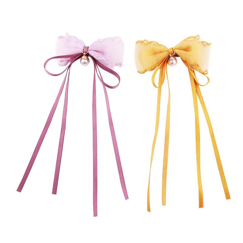 Princess Lace Hair Clips Pearl Hand made Hairpins For Girls Glitter Knot Bows Fashion Kids Head wear Accessories | Детская одежда и
