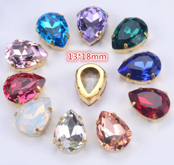 Rhinestone13 * 18 мм 20 шт./лот КАПЛЕВИДНАЯ форма бриллиант с золотым креплением Пришивные