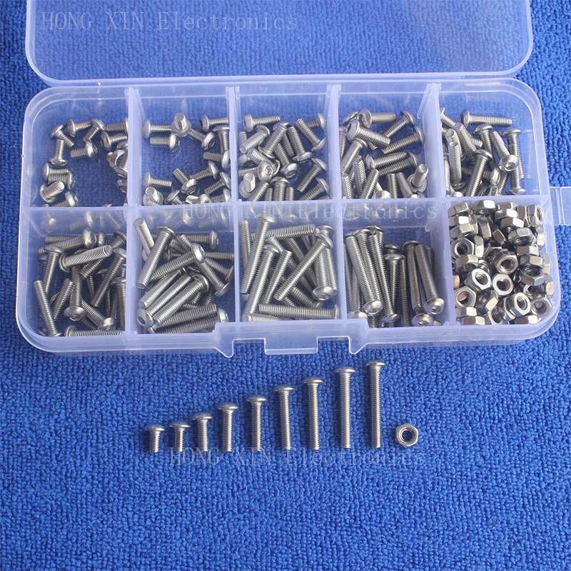 340pcs/Set M3 Stainless Steel SS304 Button Head Hex Socket Screw Bolt
