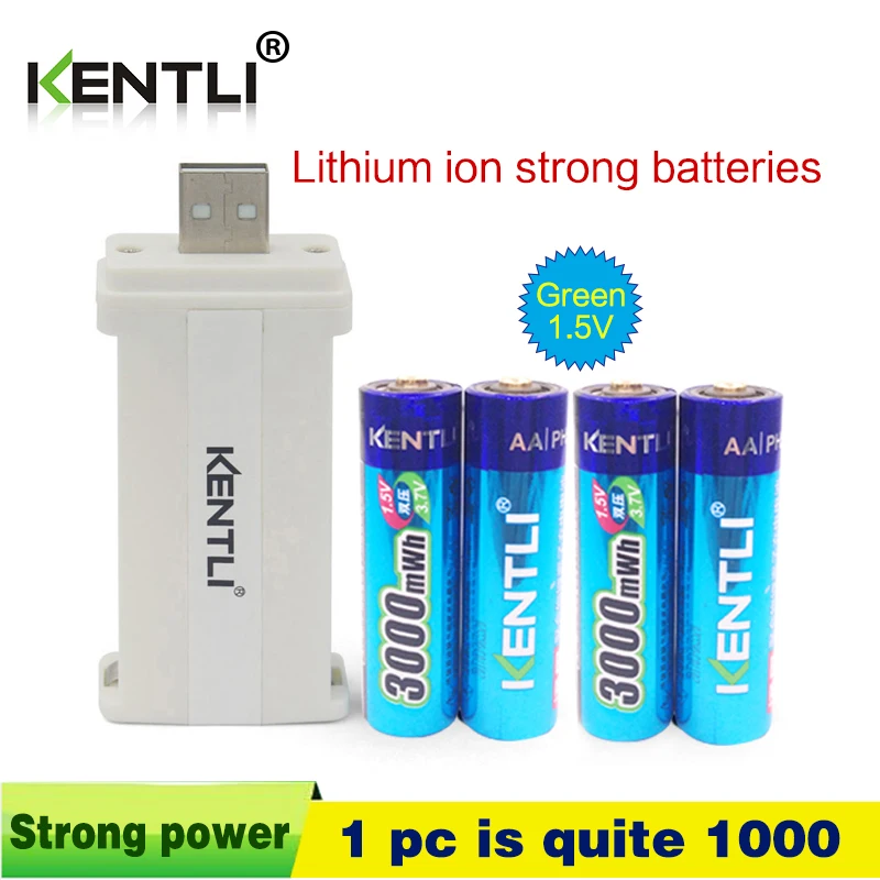 Preise KENTLI 4 stücke geringe selbstentladung 1,5 v 3000mWh AA wiederaufladbare Li polymer li ion polymer lithium batterie + 1 USB smart Ladegerät