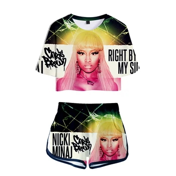 

2019 3D Pop Summer Soft Shorts And T-shirts Nicki Minaj Fashion Women Two Piece Sets Cool Print Crop Top Clothes