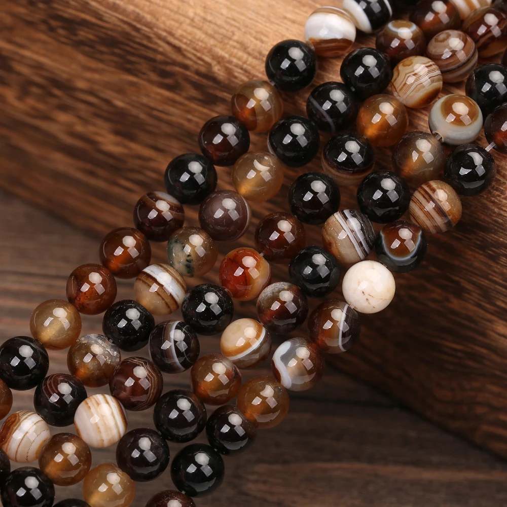 

Natural Stone Beads For Jewelry DIY Stripes Agat Making Bracelet Necklace Round Crystal 4 6 8 10 12 mm Wholesale Strand 15''