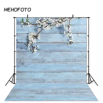 

MEHOFOTO Spring Wood Backdrop Light Blue Wooden Wall Flowers Photo Backgrounds Baby Shower Printed Portrait Pet Photo Backdrops