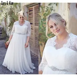 2019 элегантные свадебные платья больших размеров кружевные шифоновые плиссированные хрустальные бисерные пляжные свадебные платья с