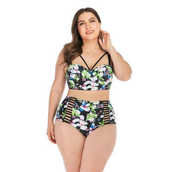 

New Big Breast Swimsuit Push Up Women Bathing suit Plus Size Sexy Floral Print Bikini Swimwear Beachwear Biquini Hollow Out 4XL