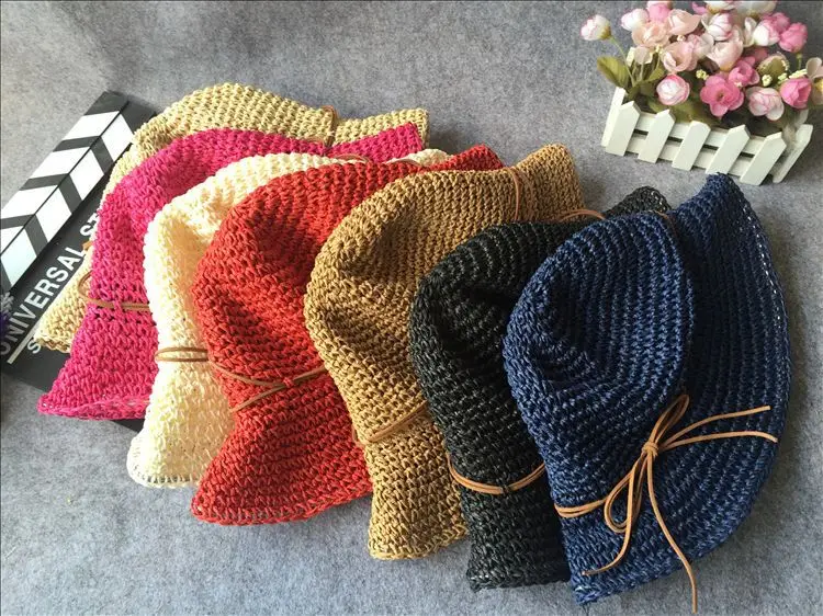 جديد بنات المرأة اليدوية الكروشيه الصيف الشمس سترو قبعة شاطئ كاب