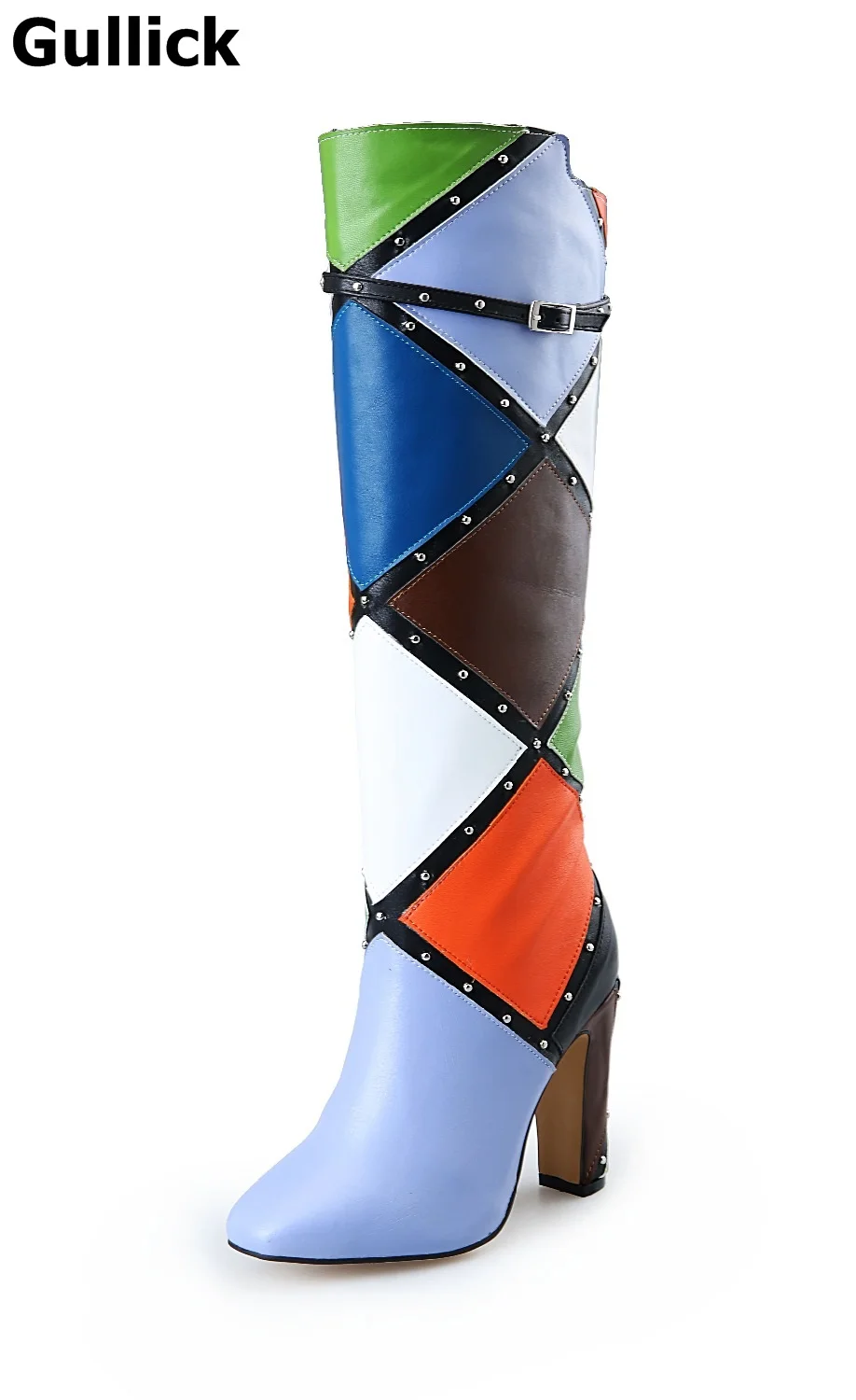 

Gullick Hot Selling Women Colorful Mixed color over the knee Boots round Toe Square High shoes Super Fashion and Elegance Shoes