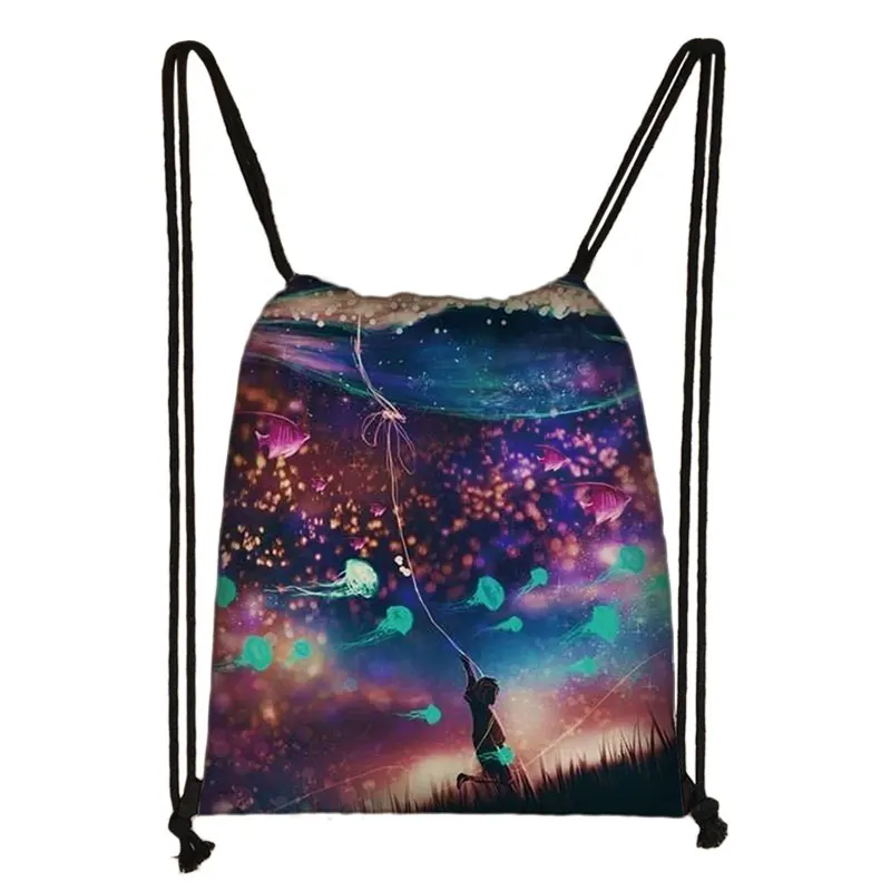 Galaxy / starry night print drawstring bag women travel bag fashion teenager girls canvas softback backpack female storage bag - Цвет: skdxk11