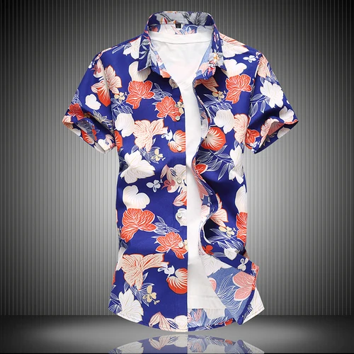 Новинка, модная летняя мужская рубашка с цветочным принтом, короткий рукав, Цветочная рубашка размера плюс M-7XL, повседневная приталенная рубашка из мерсеризованного хлопка - Цвет: C603 blue