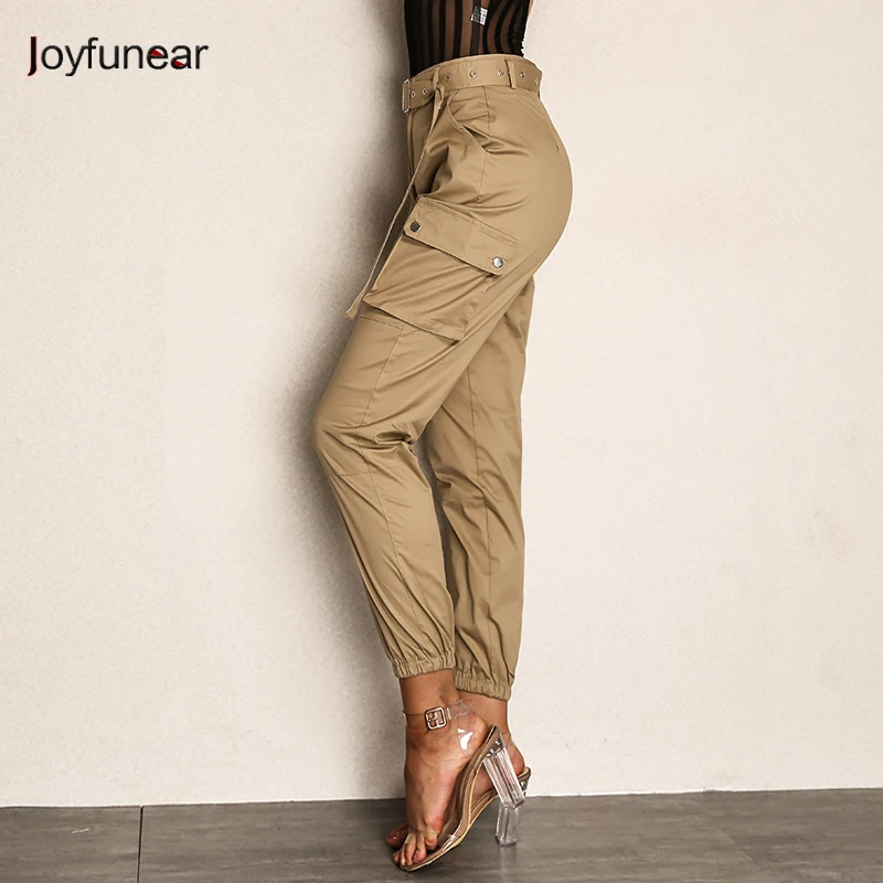 

Justchicc Women Cargo Pants Summer Skinny High Waist Camo Pants High Quality Lady Green Khaki Color Trousers With Belt S M L XL