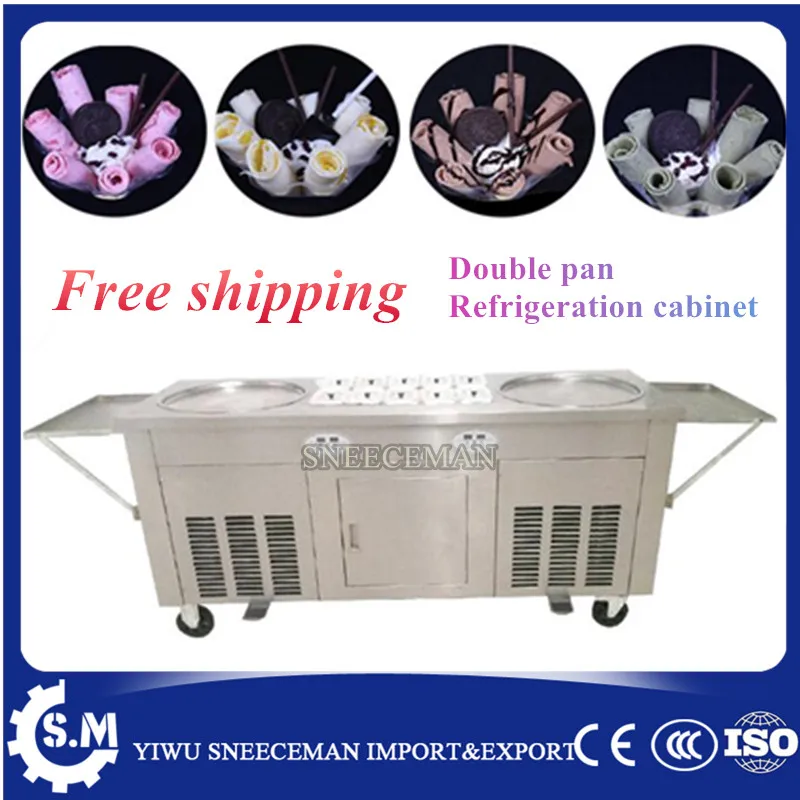 New Ice Cream Rolling Machine Fried Ice Cream Machine Double 2 Pans Ice Cream Roller Machine