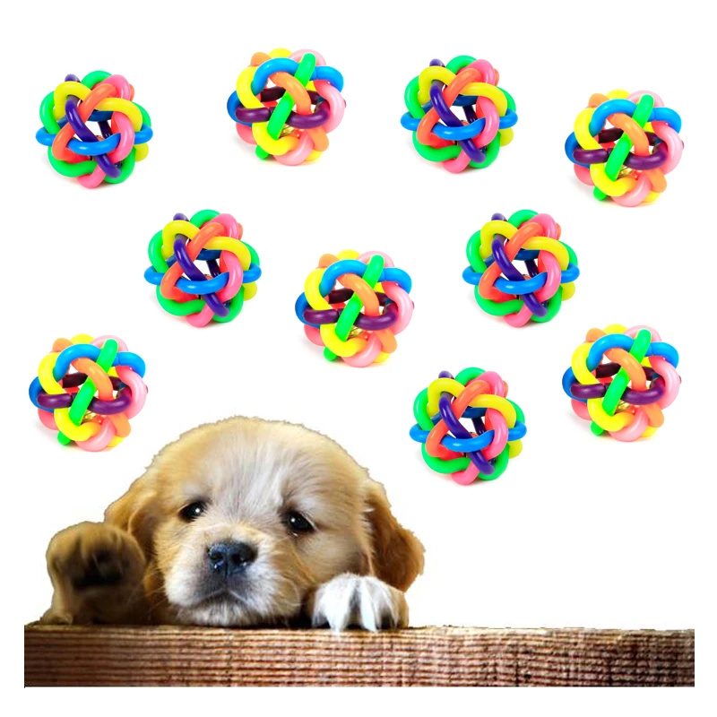 

2019 New Rainbow Ball Pet Toy Dog Chew Toy With Bell For Cat Small Dog Chihuahua Yorkshire Poodle Interactive Pet Product