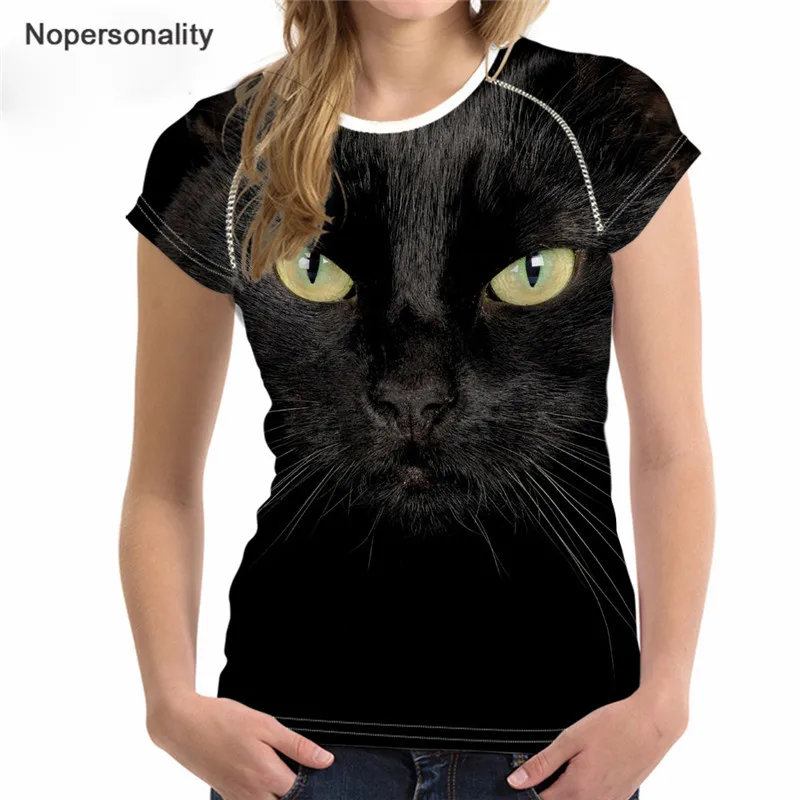 Nopersonality 3D Black Cat T-Shirt dámské letní topy Tees Lovely Dog Owl T Shirt Ženy Fashion Vetement Femme Plus Velikost S-XXL