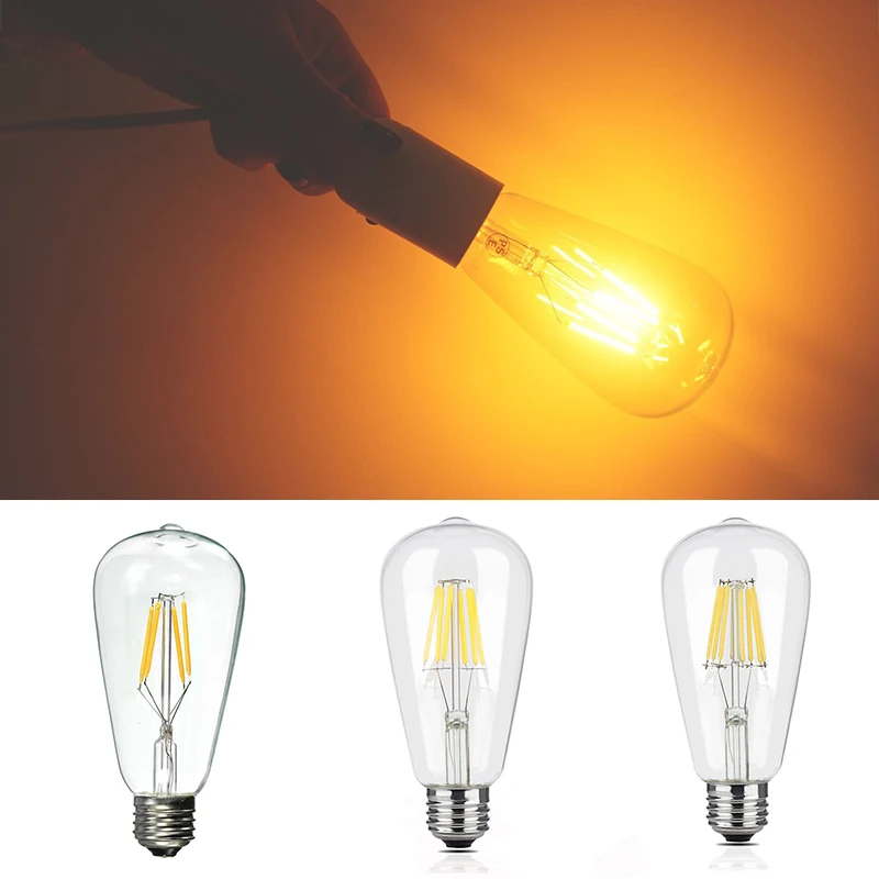 

Newest 4/6/8W Edison Style Vintage LED Filament Light Bulb 2200/3000K Daylight E27 ST64 Base Lamp